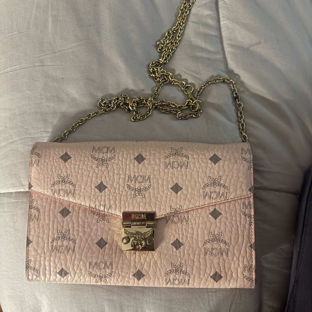 MCM Pink Wallet with Gold Chain